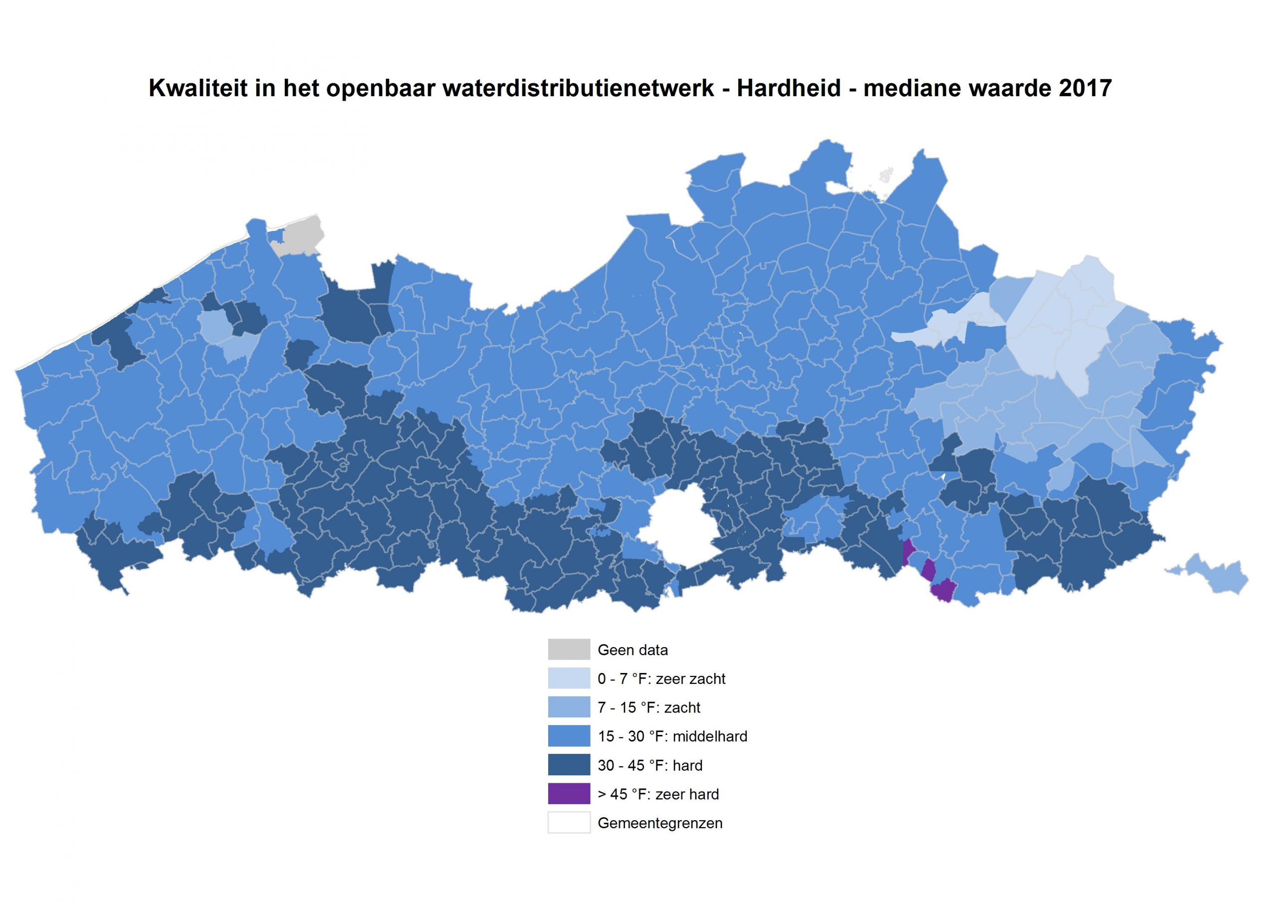 kaartweergave waterhardheid Vlaanderen